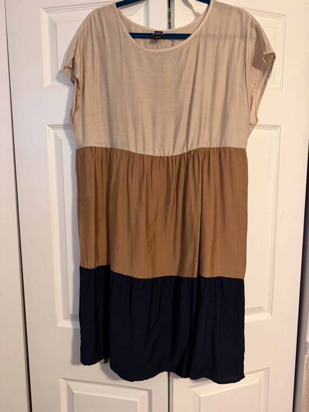 Tiered Colorblock Mini Dress - Beige, Brown & Navy